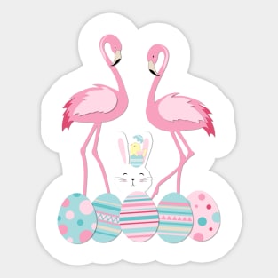 Funny Easter eggs, flamingo and bunny Sticker